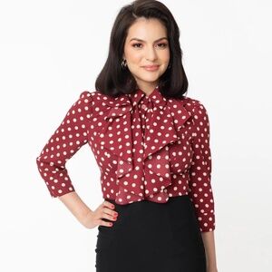 Unique Vintage ruffle blouse red polka dot